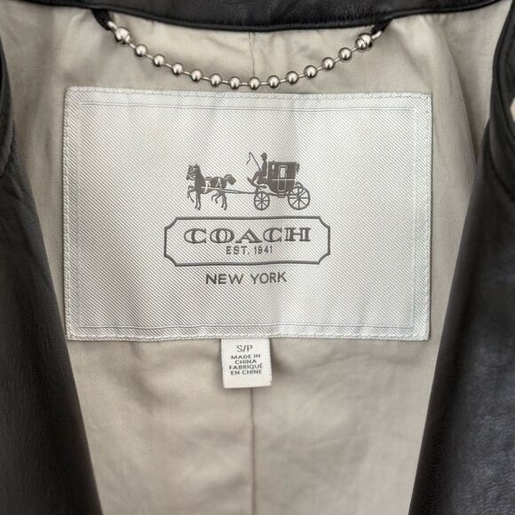 Coach Black & White Leather Moto Jacket - Picture 13 of 16